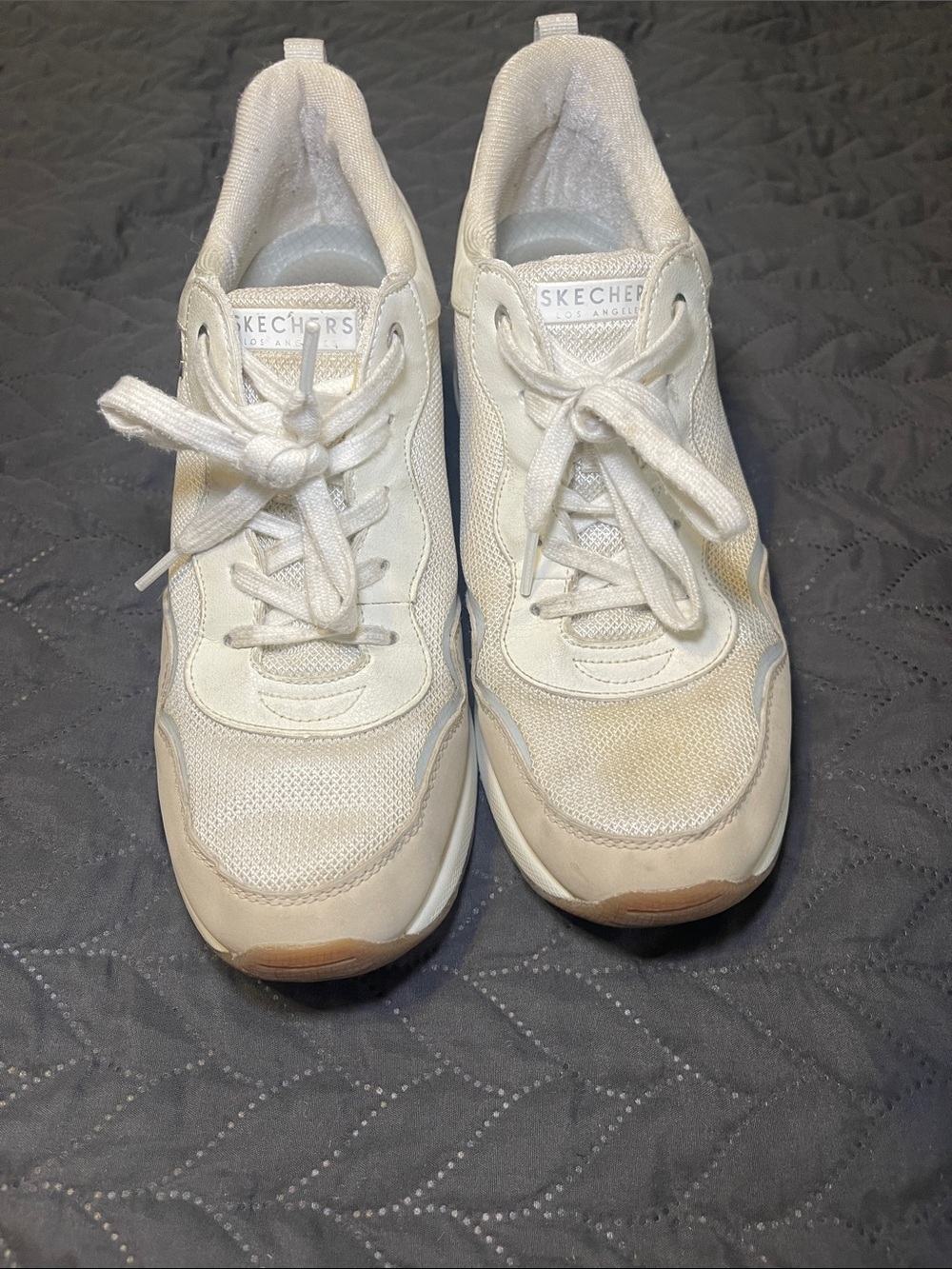Skechers Off-White Mesh and Synthetic Lace-Up Sneakers